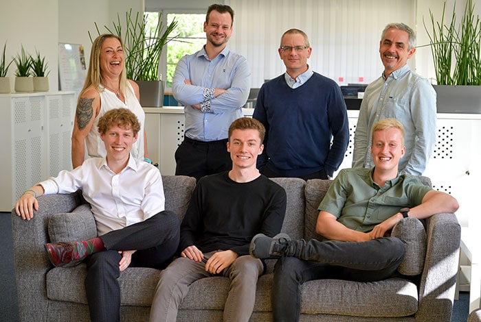 Some of the Sava technical team, photographed in the Sava offices in Milton Keynes