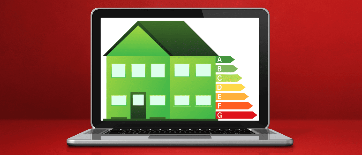Laptop depicting energy ratings for article entitled: What is a domestic energy assessor and how do I become a DEA